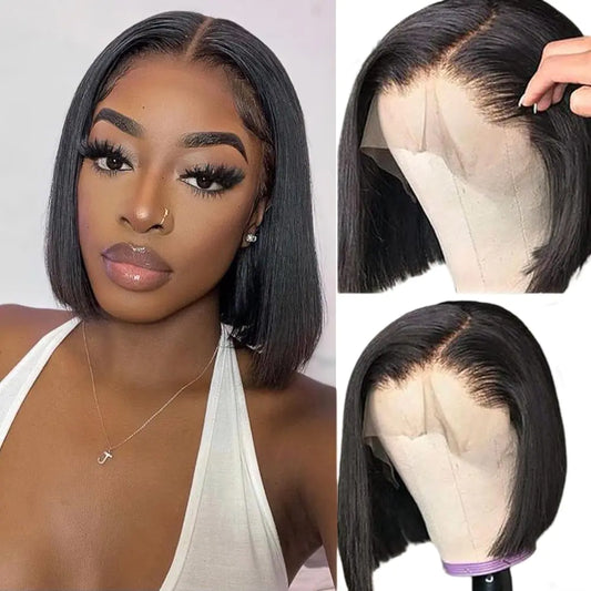 Straight Bob Wig Human Hair 10 Inch 13x4 HD Lace Front Wigs Human Hair Glueless Bob Lace Frontal Wig Human Hair Pre Plucked With Baby Hair 150% Density Short Bob Wigs for Black Women Natural Black