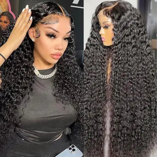 18 Inch Deep Wave Lace Front Wigs Human Hair 13x6 HD Lace Front Wigs Human Hair for Women Natural Color Deep Curly Human Hair Wig 180% Density Transparent Lace Frontal Wig Pre Plucked with Baby Hair