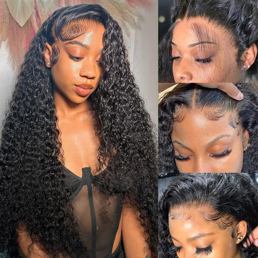 Odored Deep Wave Lace Front Wigs Human Hair 13x6 HD Transparent Deep Curly Lace Frontal Wigs Human Hair 180% Density Glueless Wigs Human Hair pre Plucked with Baby Hair Natural Color 26 Inch